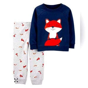 0442 NWT Carter's Boy's Navy and Gray Fox 2-Piece Set